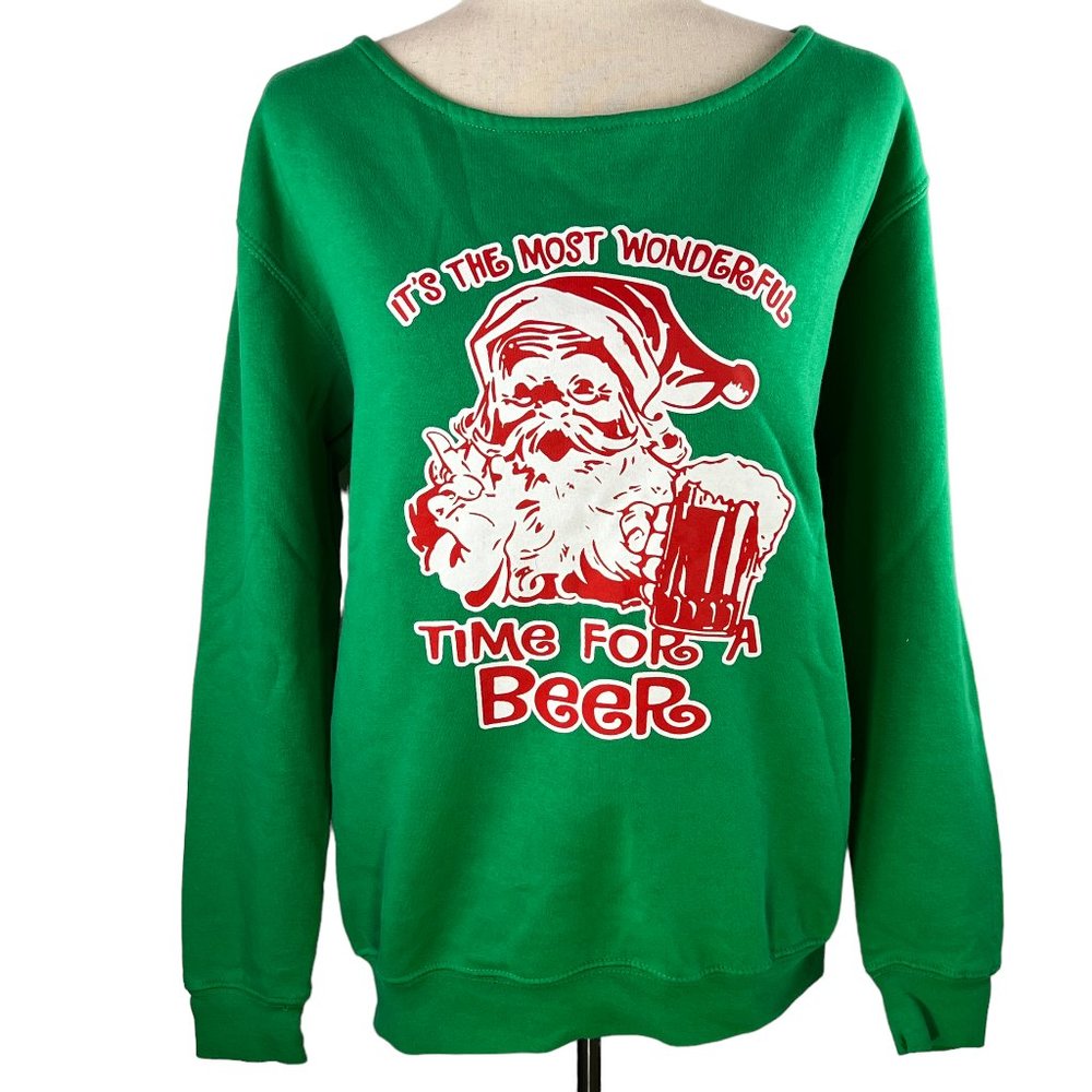 Awkward Styles Green It's the Most Wonderful Time Open Neck Sweatshirt S…